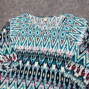 ARIAT Geometric Print Long‎ Sleeve Top Womens Size L/G Teal Blue
